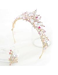Tiaras de boda de oro yeo, corona de novia con pendientes, color rosa y morado, diadema para mujeres y niñas