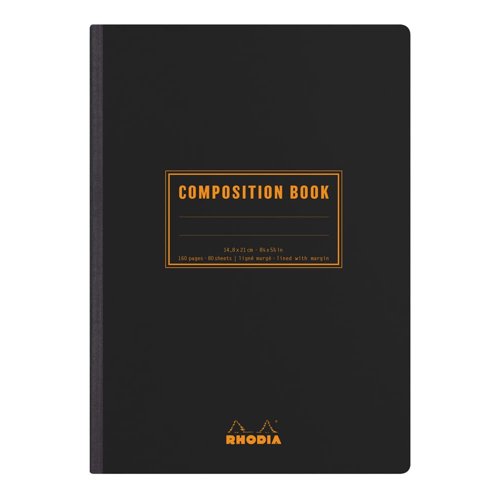 RHODIA 119219C - Soft Notebook Cloth Back Composition Book Black - A5 - Lined - 160 pages - White Clairefontaine Paper 80 g/m - Classic