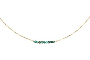 DeScount Dainty Birthstone Beaded Bar Necklace,18K Gold Plated Handmade Faceted Turquoise,Lapis,Amazonite,Tiger Eye,Emerald,Ruby,Blue Apatite,Opal Stone Necklaces for Women