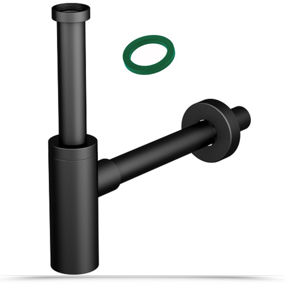 Schläfer 3439430 | Minimalist Abs 1 1/4 Siphon, Round Siphon for Washbasin and Bidet, Universal Sink Drain, Anti-Odor Plastic Siphon, Matt Black, Wall Drain Pipe diam 32 mm.