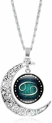 Women Fashion Crescent Moon Pendant Necklace Charm Sky Galaxy Universe Time Gem Necklace 02 Cancer