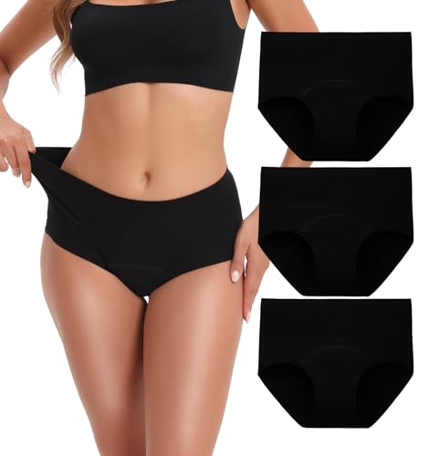 INNERSY Period Pants Heavy Flow High Waist Menstrual Underwear Black Knickers Multipack 3 (UK16, Black)