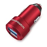 USB Car Charger RAVPower 24W 4.8A Metal Dual Car Adapter with iSmart 2.0 Charging Tech for iPhone 8 / X / 7 / 6s / 6 / Plus, iPad Mini / Air, Galaxy S7 / S6 / Edge / Plus, Note 5 / 4 and More - Red
