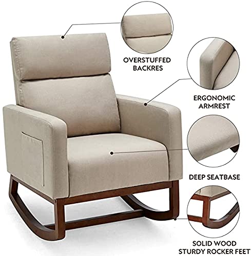 Avawing Living Room Rocking Chair, Comfortable Fabric Rocker Padded