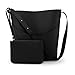 Oct17 Women Faux Leather Bucket Tote Shoulder Bag Fashion Ladies Handbag Purse with Small Bag - Black