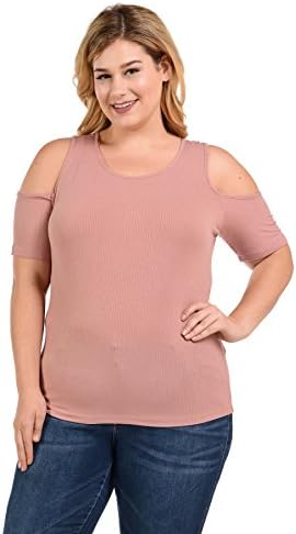 Women's Plus Size Open Cutout Shoulder Short Sleeve Top Tunic T Shirt (1XL, MAUVE)