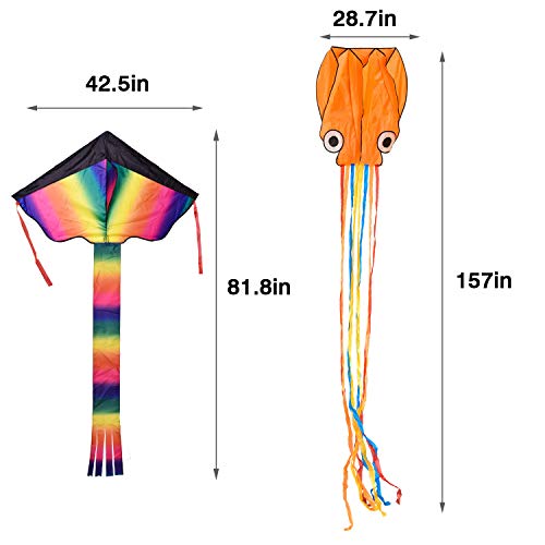 image for FUN LITTLE TOYS 2 Pack Rainbow and Octopus Kites for Kids and Adults, 