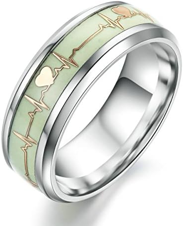 Fashion Dark Luminous ECG Ring Stainless Steel Ring Promise Heartbeat Ring Glowing Jewelry for Men Women