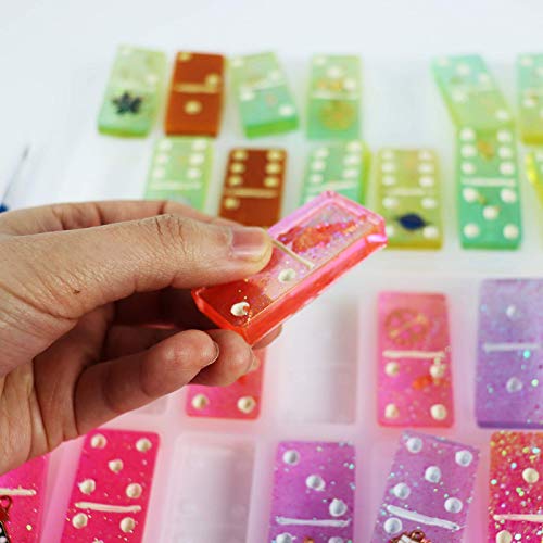 LOKiVE Silicone Resin Molds Domino, 2PCS Domino Double Six Epoxy Resin Molds, Silicone Domino Game Molds for DIY Silicone Molds for Personlized Dominoes, Painting Brushes & 20 Latex Finger Cots