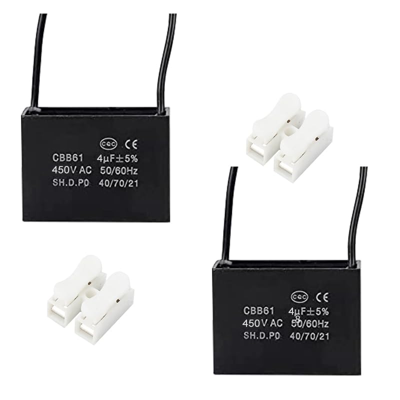 CompStudio 2Pcs 4UF 450V AC CBB61 Ceiling Fan Capacitor 2 Wire 50/60Hz