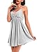 Women Lace Lingerie Sleepwear Chemises V-Neck Full Slip Babydoll Nightgown Dress Gray XL