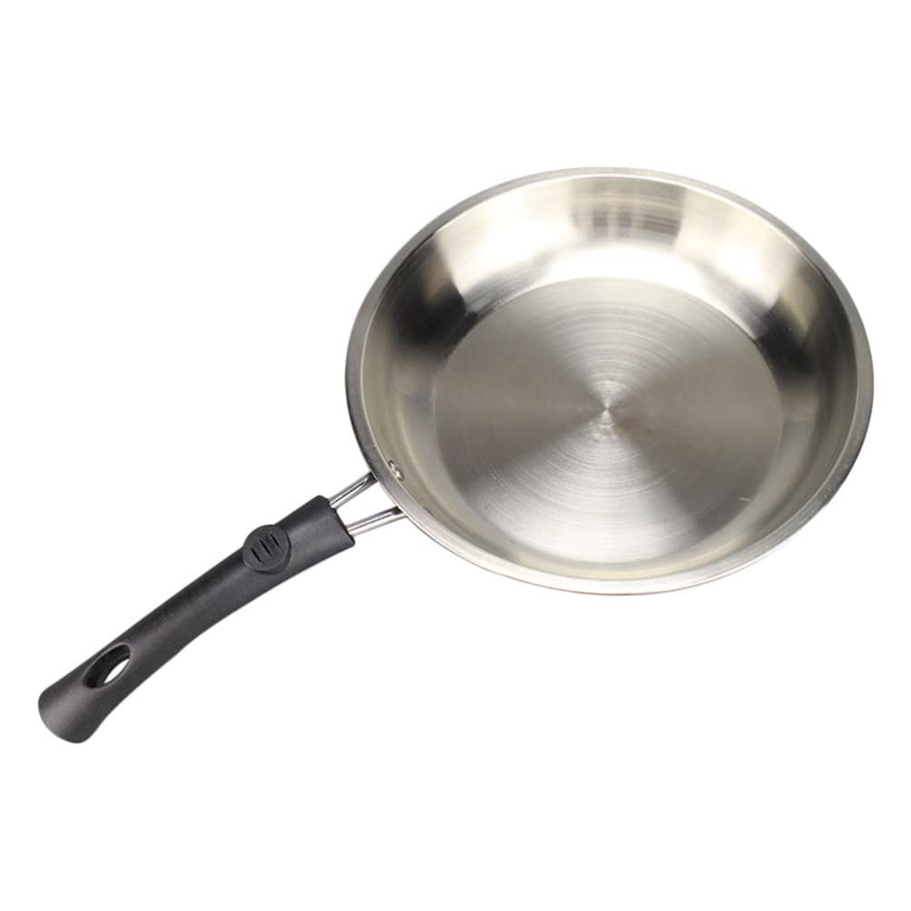 Healifty Kitchen Frying Pan Stainless Steel Non- stick Frying Pan Steel Skillet Wok Kitchenware for Cooking 22cm (Silver)
