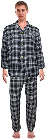 RK Classical Sleepwear Men’s 100% Cotton Flannel Pajama Set, Size Large Black