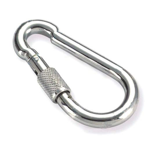 Constrabo® 5 x carabiner with screw 50 x 5 mm, DIN 5299 C, steel locking carabiner 100 kg, spring-loaded clasp, snap hook and screw cap, fire brigade carabiner, screw carabiner