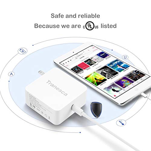 Tranesca 65W Type C Wall Charger with 6ft Type c Cable for Charging MacBook Pro/Air 2018,iPad Pro 2018, Nexus 6P, LG G6, Pixel C/3/2/XL, Nintendo Switch and More (All Type C Charging Enabled Devices) - Thumbnail 2