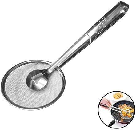 JRM Stainless Steel Mesh Multi-Functional 2 in 1 Fry Tool Filter Spoon Strainer with Clip (Silver, 28X11 cm)