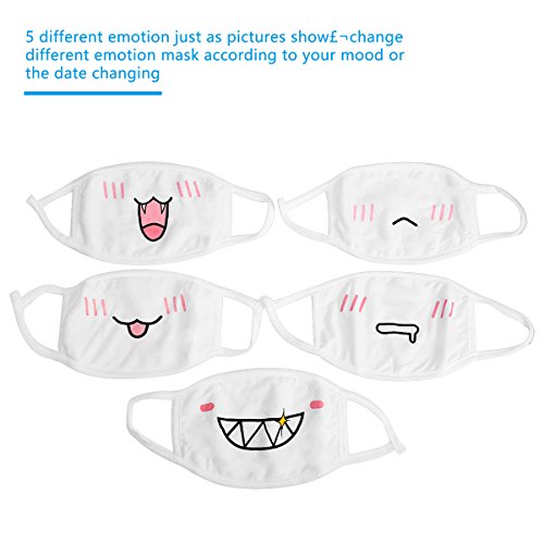 Magicfour Cotton Masks,5 Pack Unisex Mouth Masks, White Cute Anime Mask, Anti Dust Kawaii Muffle Face Mask for Boys Girls (White) - Thumbnail 2