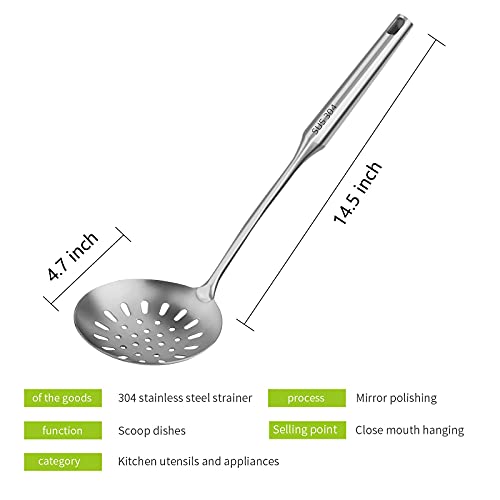 Skimmer Slotted Spoons Ladle Large，Kitchen Metal Skimmer Strainer Spoon