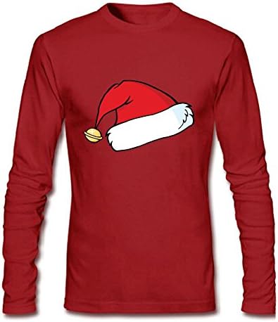 Moniguser Mens Christmas Hat Long Sleeve T-Shirt Medium Red