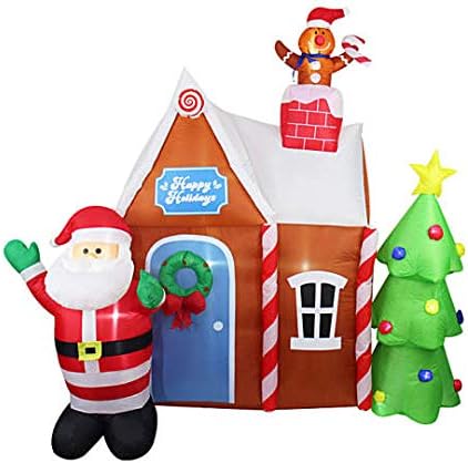 Amazon Com Inflatable Light Up Gingerbread House Santa 6ft