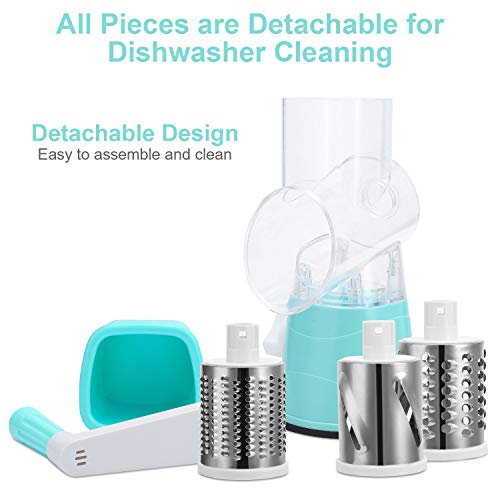KARIDGE Rotary Cheese Grater with Cut Resistant Gloves, Kitchen Round Mandoline Veggie Slicer with 3 Interchangeable Blades for Grating, Shredding and Slicing for Cheese, Vegetables and Nuts (Blue) - Thumbnail 5