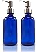 Glass Bottles with Stainless Steel Pump Nozzles (2 Pack); Empty Boston Round Bottles Ideal for Lotion & Liquid Soap (8 oz, Blue)