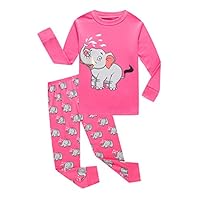 BoyGFamily Elephant Little Girls Long Sleeve Pajamas Sets 100% Cotton Pjs Size 6