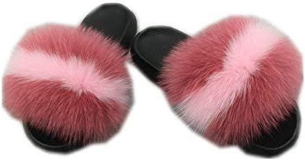 Gegefur Women's Fur Slipper Feather Leather Fur Slides Outdoor Sandals