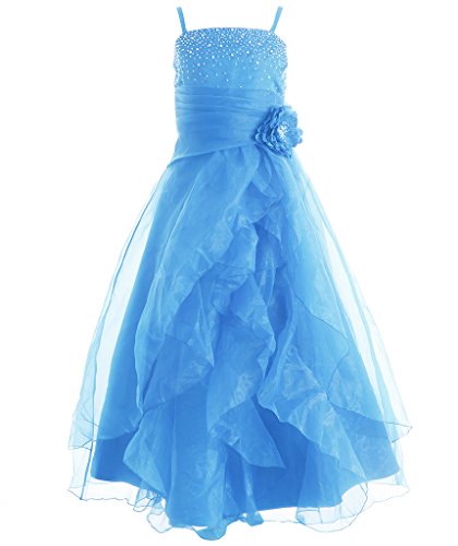 FAIRY COUPLE Girl's Cascading Crystal Organza Rhinestone Party Pageant Dress K0136 8 Sky Blue