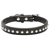 BINGPET BA2006 Real Split Leather Studded Pet Dog Collar Black