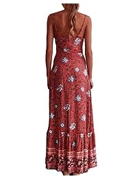 StyleDome - Vestido largo para mujer, informal, cuello en V, sin mangas, estampado de espaguetis