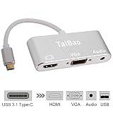 TaiBao USB C to HDMI VGA Audio Adapter, USB 3.1 Type C to HDMI 4K VGA 1080P Dual Screen Display Converter for MacBook Pro 2017 / Samsung Galaxy S8 / S8 Plus / S9 / Note 8