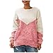 Amlaiworld Women Winter Sweater Round Neck Solid Pullover Blouse Stitching Plush Long-Sleeved Sweatshirt Top Pinkthumb 1
