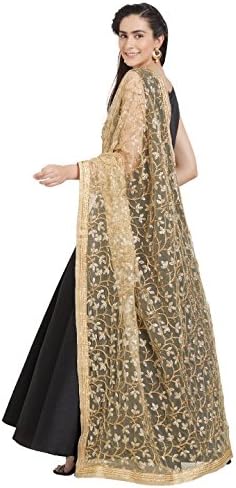 Dupatta Bazaar Woman's Gold Embroidered Net Dupatta