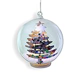 Glass Ball Ornament – Light Up Glass Christmas Ornament with a Glittery, Hand-Painted Christmas Tree Design - White Glitter Snow Inside with a LED Candle – Fun Confetti Glitter Xmas Tree