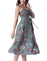 VFSHOW Vestido de verano para mujer, con volantes, bolsillos ahumados, casual, playero