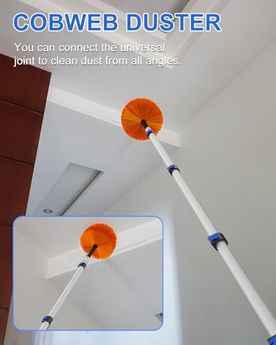 SKGPOLE 26 Foot High Reach Duster Kit with 5-19 ft Telescoping Extension Pole, High Ceiling Duster, Cobweb Duster, Window Squeegee, Feather Duster, Outdoor & Indoor Extendable Duster Cleaning Kit