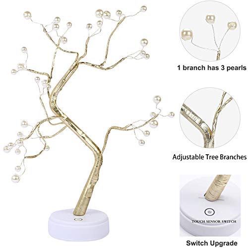 Tabletop LED Bonsai Tree Light with 36 Pearls, Warm White Artificial