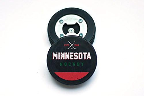 Minnesota Hockey Puck Bottle Opener, The PuckOpener, Magnetic Cap Catcher, Coaster