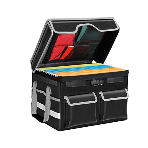 File Box with Lock Fireproof Document Box with Lid Handles Collapsible