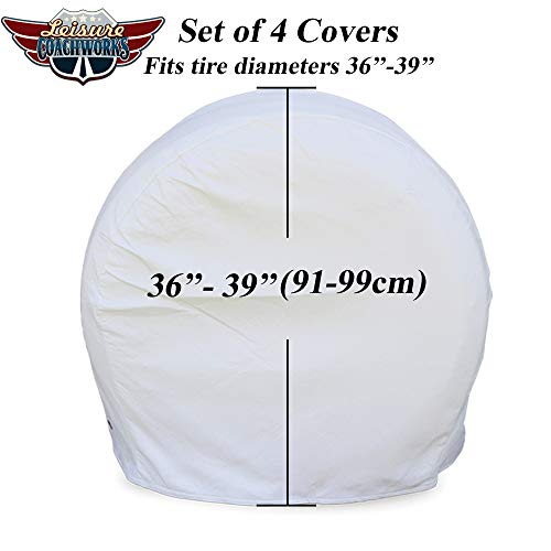 Leisure Coachworks Tire Covers for RV Wheel Set of 4 Motorhome Wheel Covers Waterproof White Vinyl Tire Protectors/Tire Covers Fits 36" to 39" Tire Diameters