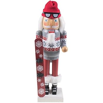 Clever Creations Snowboarding Santa Claus Nutcracker Traditional Collectible Wooden Christmas Nutcracker | Festive Holiday Décor | Wearing Boots and Goggles |with Snowboard | 100% Wood | 14