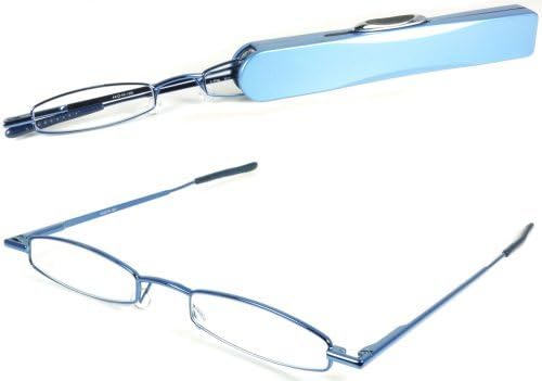 I-Mag Mini Slim Metal Spring Hinge Reading Glasses with Slide Open Hard Case (Blue, 2.50) by I-Mag Reading Glasses