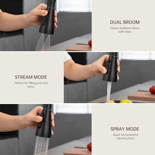 APPASO Black Kitchen Taps Mixer, 360° Swivel Kitchen Sink Faucet with Pull Out Spray 3 Modes, Stainless Steel Pull Down Sink Taps for Kitchen, Matte Black