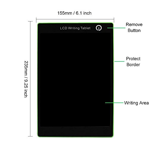 Upgrade 9.7'' Colorful LCD Writing Tablet Drawing Board with Stylus Art Toys For kids Message Memo Digital Graphics Tablets Sketching for Home School Office Travel Button Eraser by iCooLive (Green)  - Thumbnail 3