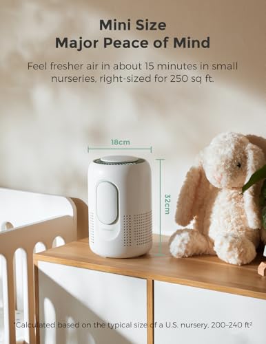Momcozy Air Purifier for Home Bedroom Nursery, 4-in-1 Filter Baby Purifier with H13 HEPA & Carbon, Real-time PM2.5 Air Monitor, 4 Fan Speeds, 21dB Sleep Mode & Dimmable Night Light, for Home Pets Baby