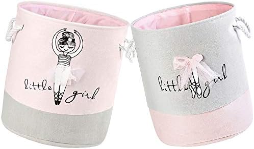 laamei 2Pcs Laundry Bag with Handles, Laundry Basket Collapsible Fabric Laundry Hamper Foldable Clothes Bag Folding Washing Bin Ballerina and Bow Patterns 35 * 40 CM