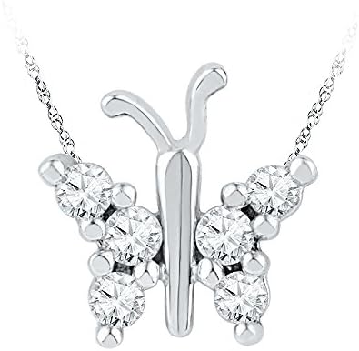 10k White Gold Diamond Small Beautiful Butterfly Insect Unique Necklace Pendant 1/5 Ctw.