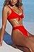 QINSEN Hipsters Sexy Scoop Neck Cropped Top Bandage 2PCS Swimsuit Bikini Sets Red L
