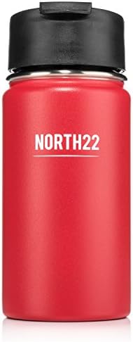 Vacuum Insulated Stainless Steel Bottle – Keep Drinks Hot or Cold – Travel Coffee Mug – Travel Water Bottle – Wide Mouth with 2 Lids – 14oz by NORTH22